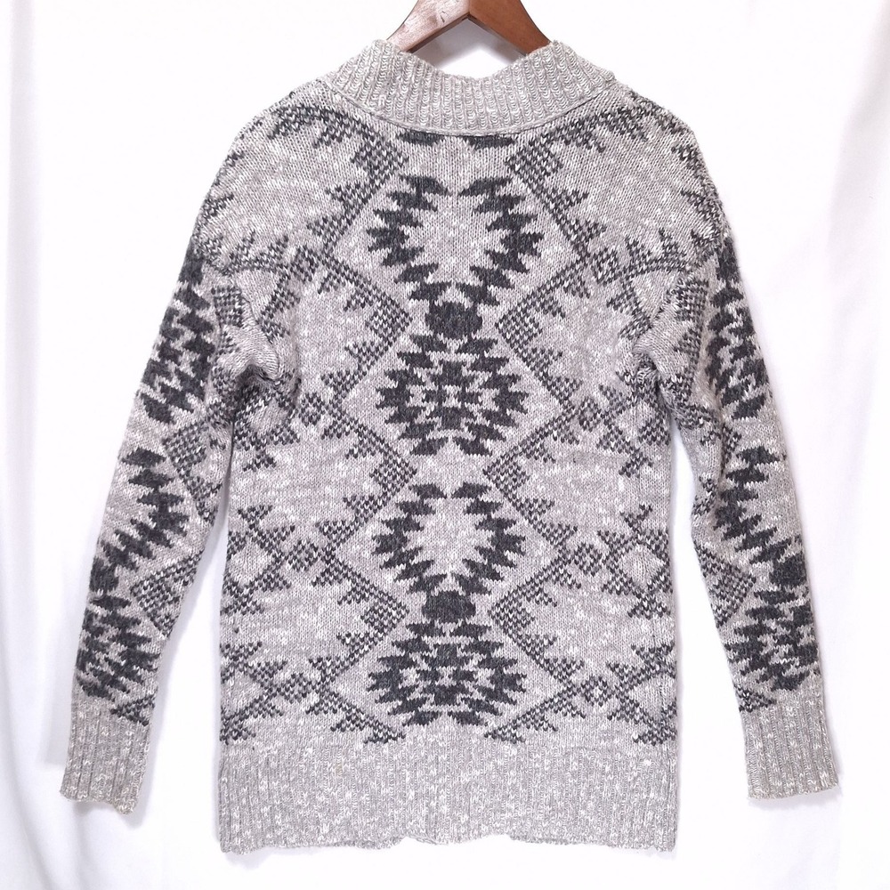 Mossimo Geometric Fair Isle Cardigan Sweater Women M Open Front Knit Gray Boho - Picture 2 of 11